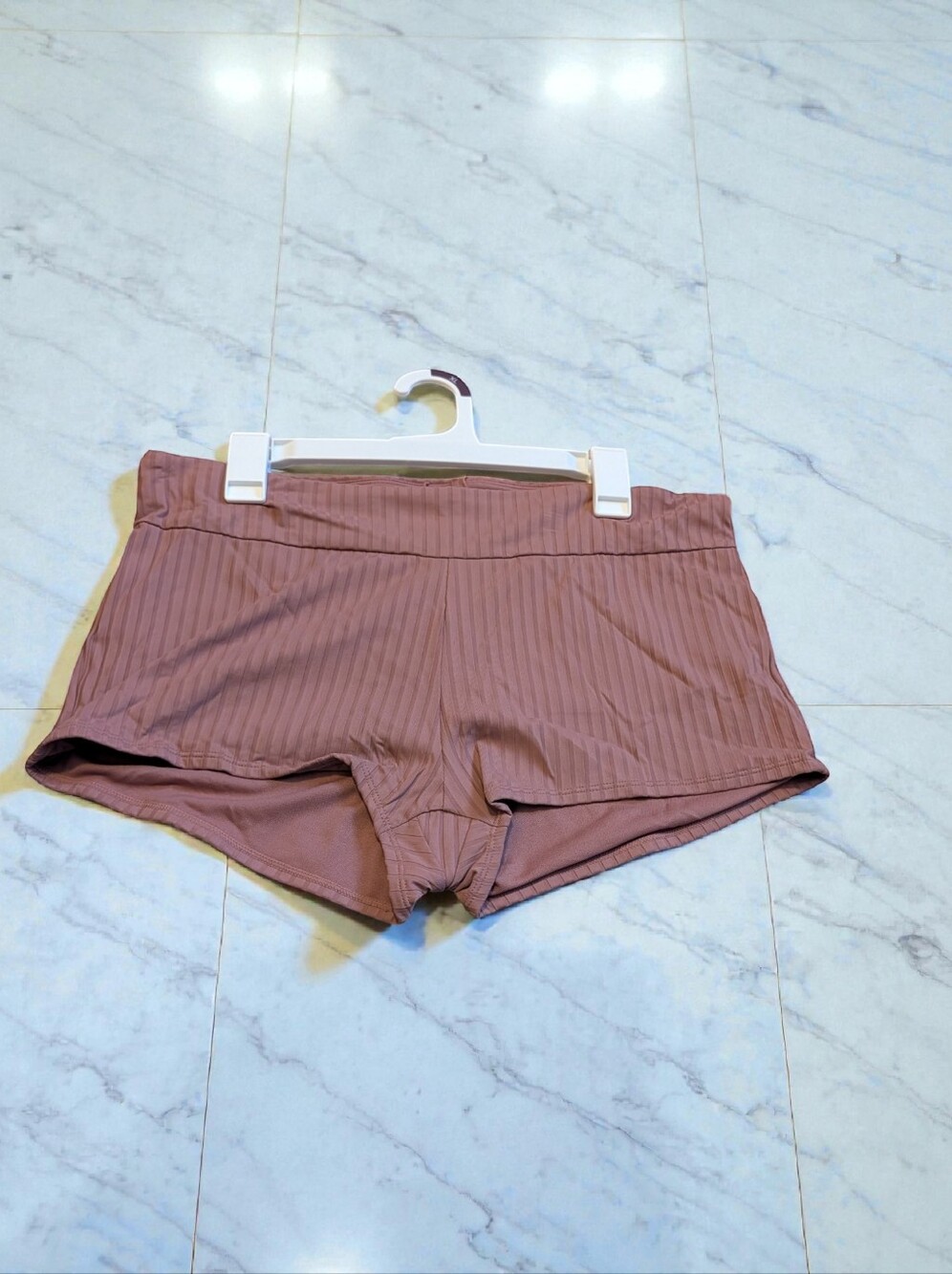 Shade & Shore Ribbed Swim Boyshort Bottoms – XL (16) – Mauve/Purple